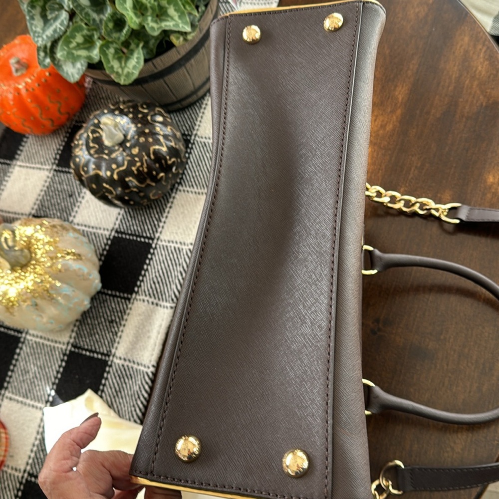 NWT MK BROWN Large Brown Bag w/Gold Trim and Chain Strap-Hamilton Speccio - Picture 8 of 11